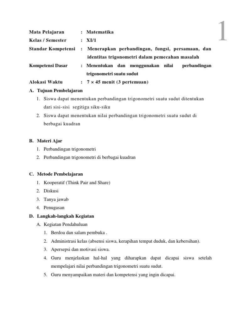 Contoh RPP Matematika STM Kelas XI | PDF
