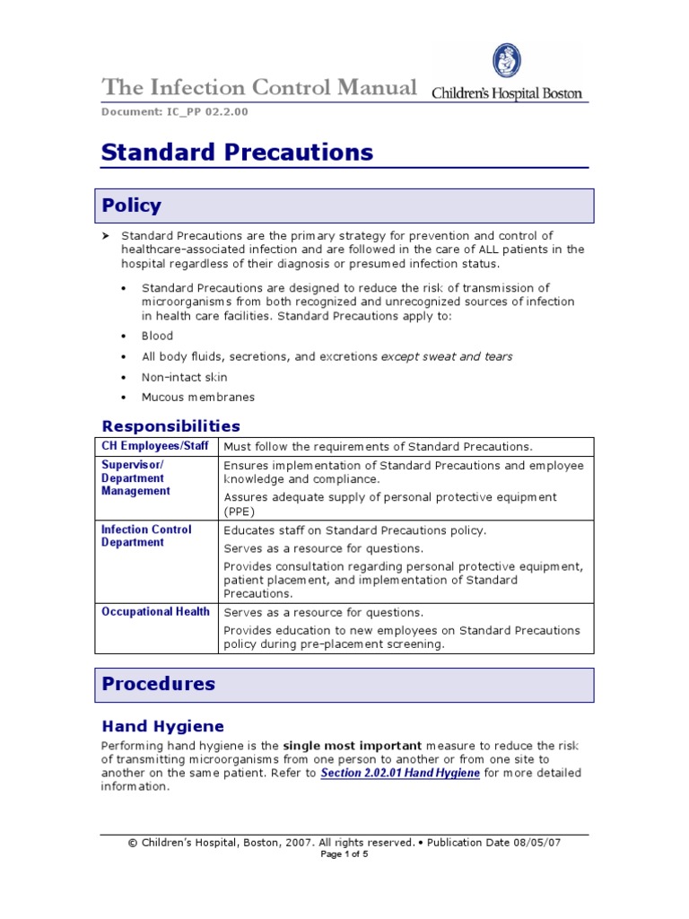 The Infection Control Manual: Standard Precautions | PDF | Infection ...