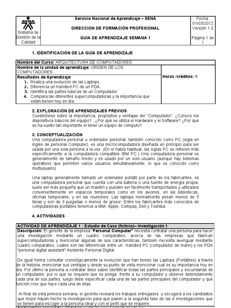 Guia Aprendizaje 1 | PDF | Compatibles con PC Ibm | Computadoras personales