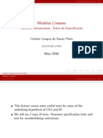 Modelos Lineares: Variáveis Instrumentais: Testes de Especi Cação