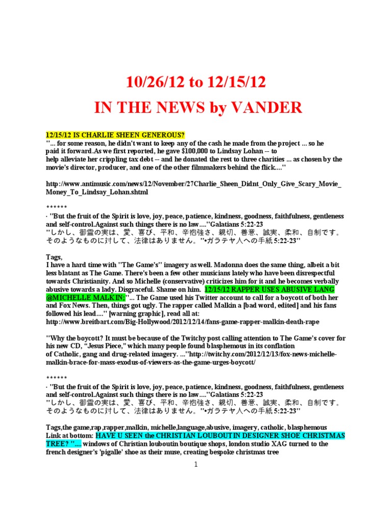 DL, 10/26 To 12/15/12 IN The NEWS, by Vander, PDF, Fruit Of The Holy  Spirit