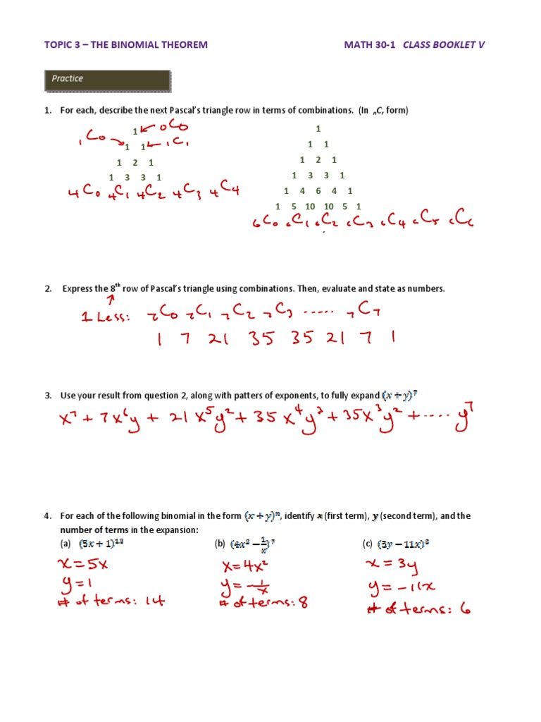 Perms and Combs Topic 3 - Binomial Expansion | PDF | Teaching Methods ...