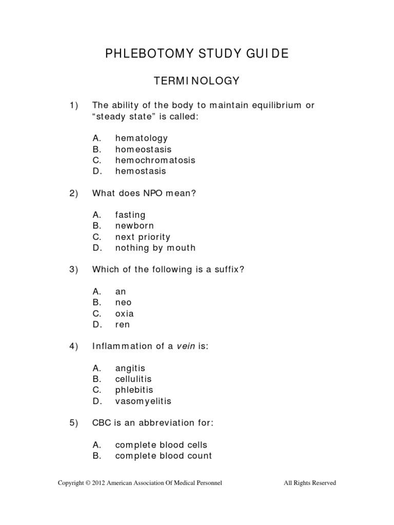 Phlebotomy Study Guide Infection Control Infection