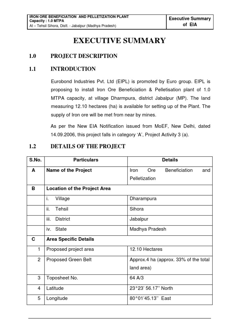 Iron Ore Beneficiation & Pelletization EIA | PDF | Air Pollution | Waste