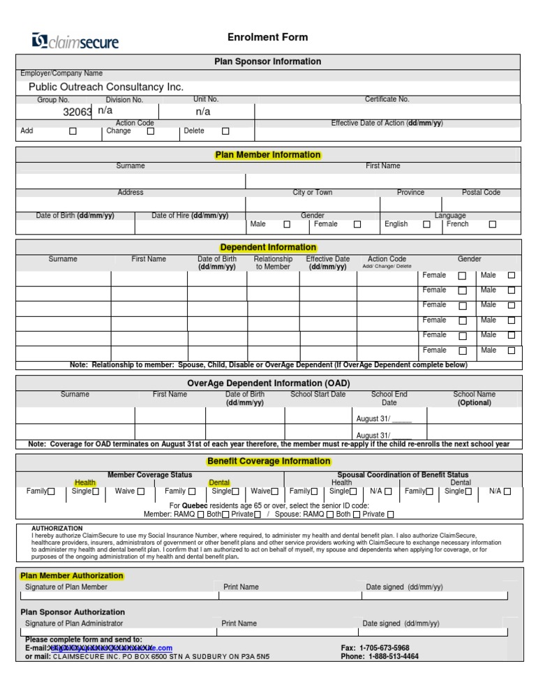 Employee Benefit Enrollment Form | PDF