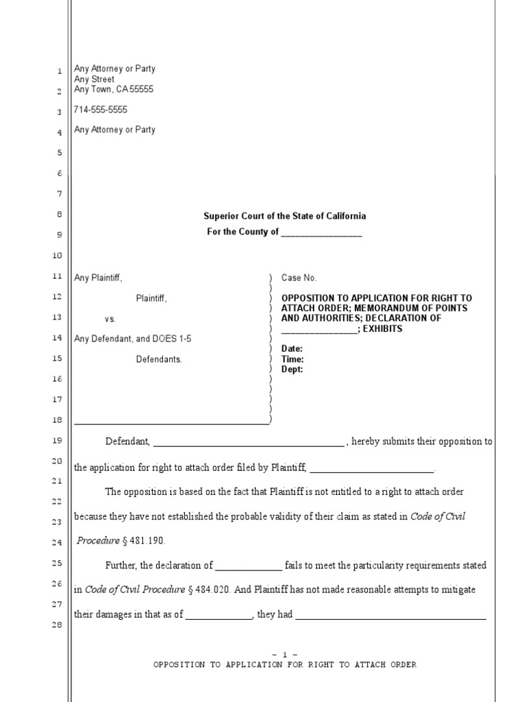 Sample Points and Authorities in Support of Application for a Right to