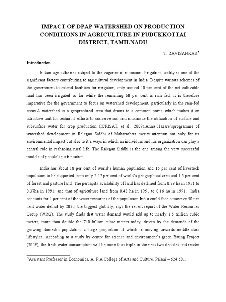 Watershed Impact on Agriculture in Pudukkottai | PDF | Social Science ...