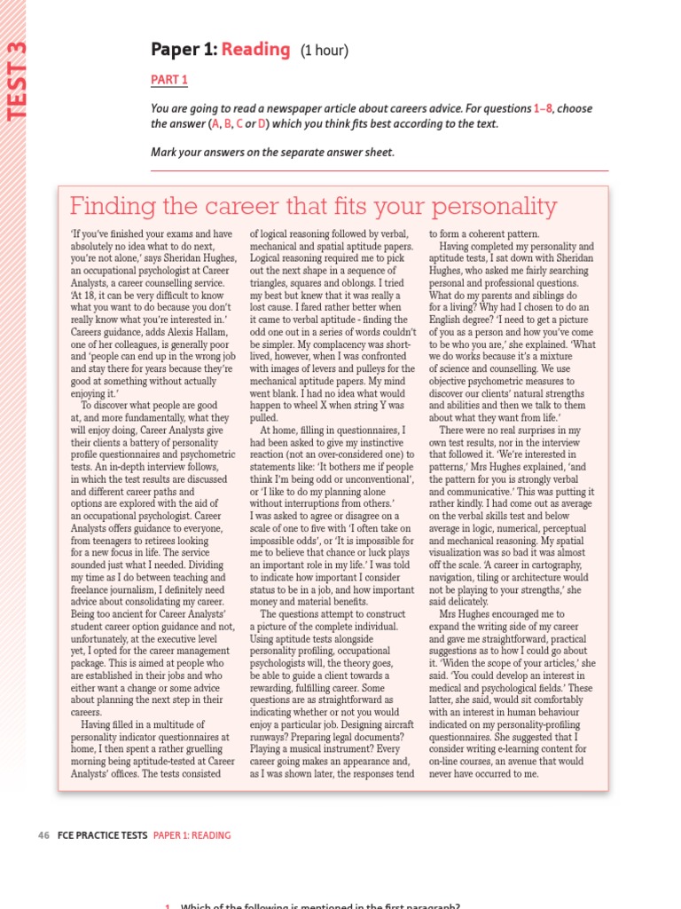 Reading Fce Test PDF