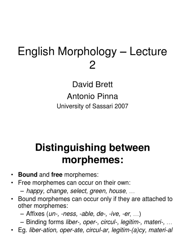 English Morphology – Lecture 2 Key Concepts | PDF | Morphology ...