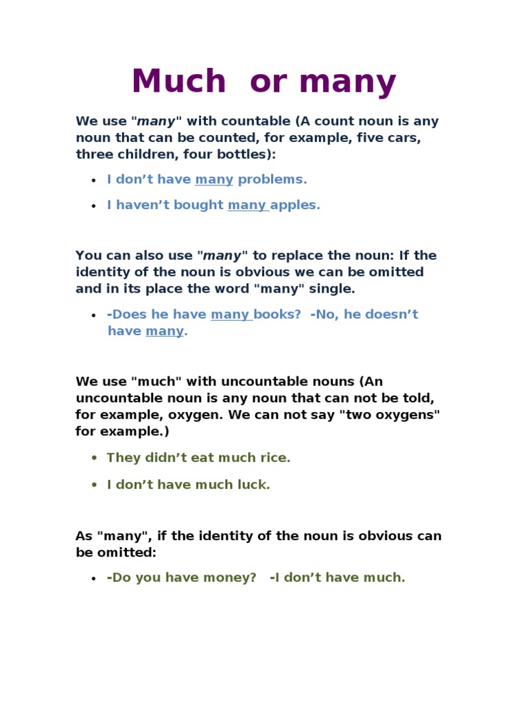 Much vs. Many: Usage Guide & Exercise | PDF | Language Arts & Discipline