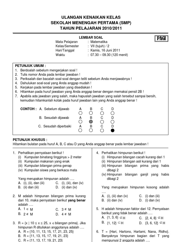 SOAL ULANGAN KENAIKAN KELAS 7