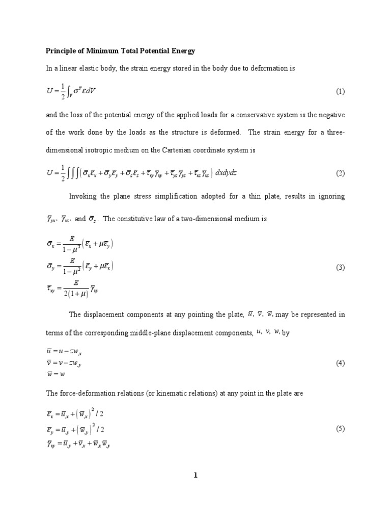 Minimum Total Potential Energy in Plates | PDF | Science & Mathematics