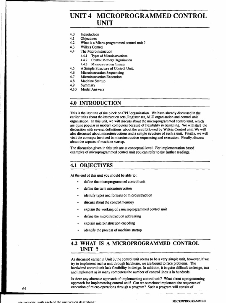 Microprogrammed control unit Central Processing Unit Computer