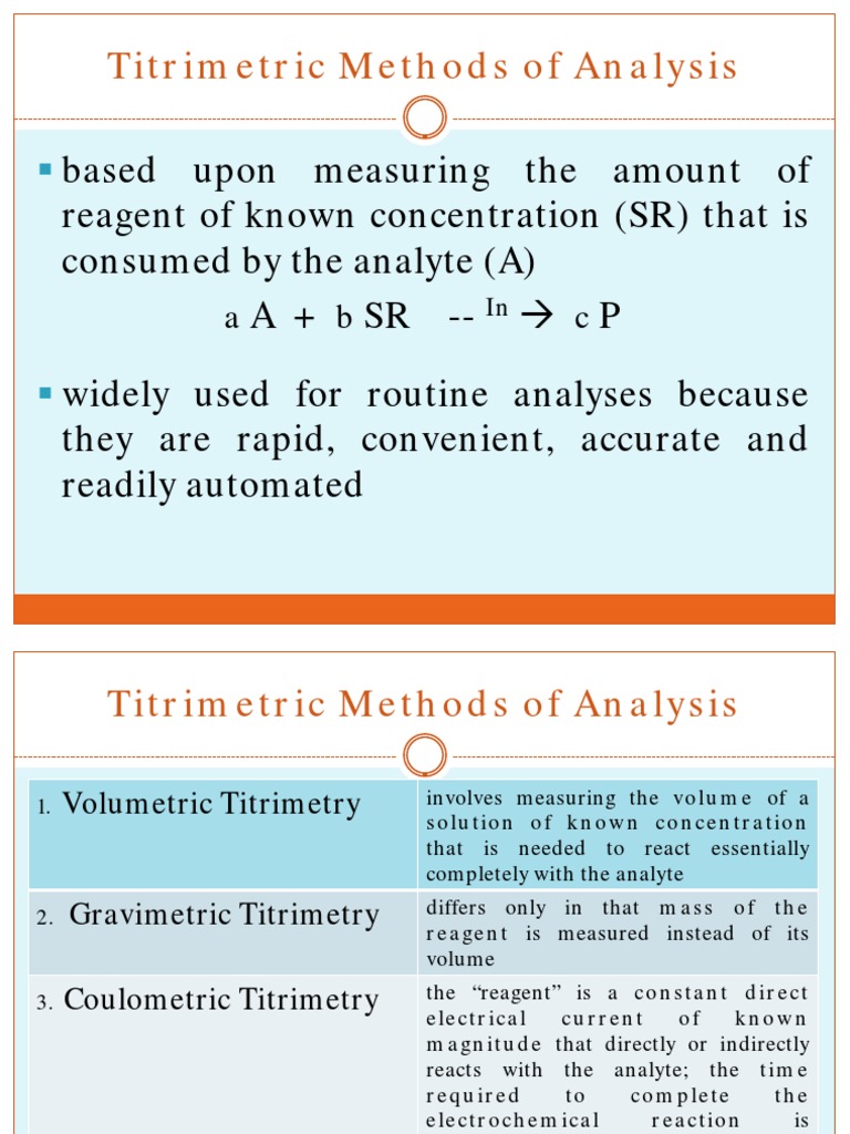 Titrimetric Methods of Analysis PDF Titration Chemistry