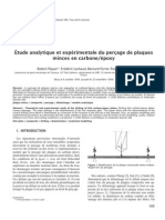 Étude Analytique Et Expérimentale Du Perçage de Plaques Minces en Carbone-Époxy