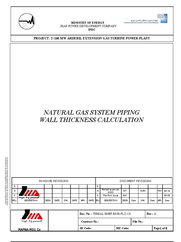 Natural Gas Pipe Wall Thickness Calculation A PDF Power Station