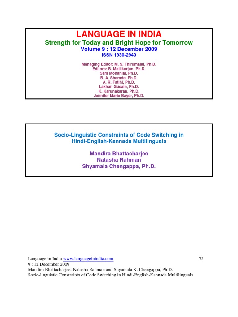 Code Switching Speech Multilingualism First Language