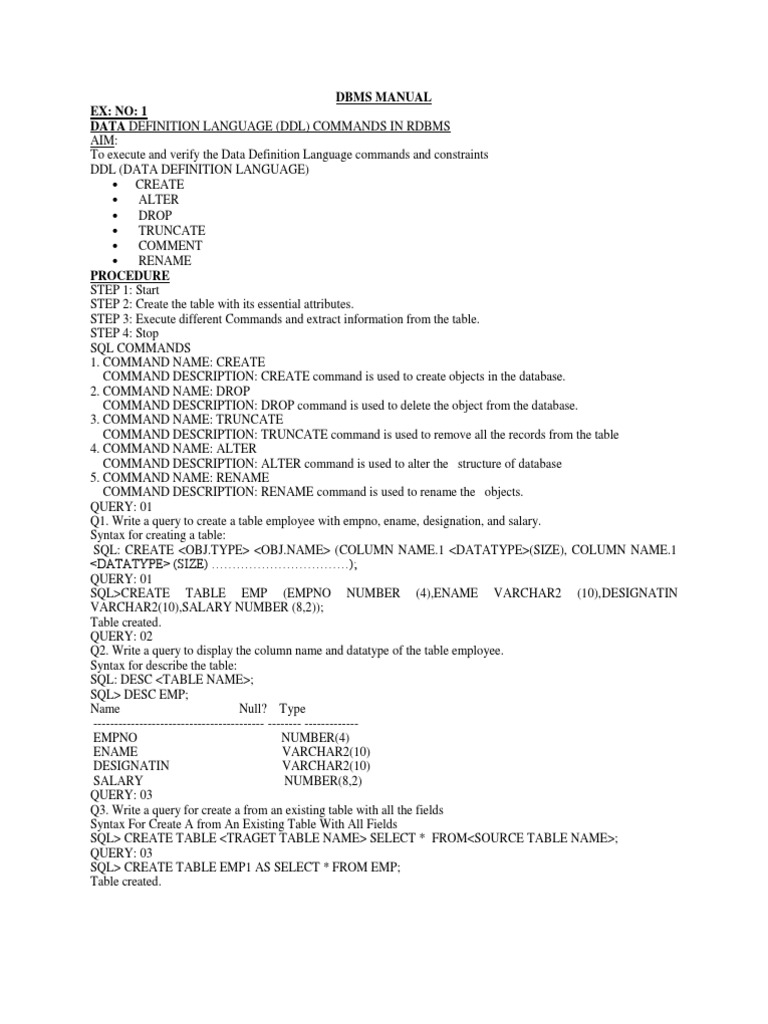 Dbms Manual | PDF | Pl/Sql | Sql