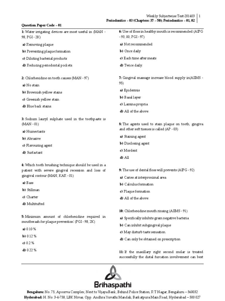 Mds Question Paper PDF Dentistry Branches Dentistry