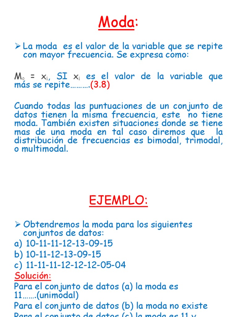 Moda y sus tipos en estadística | PDF | Mediana | Análisis matemático