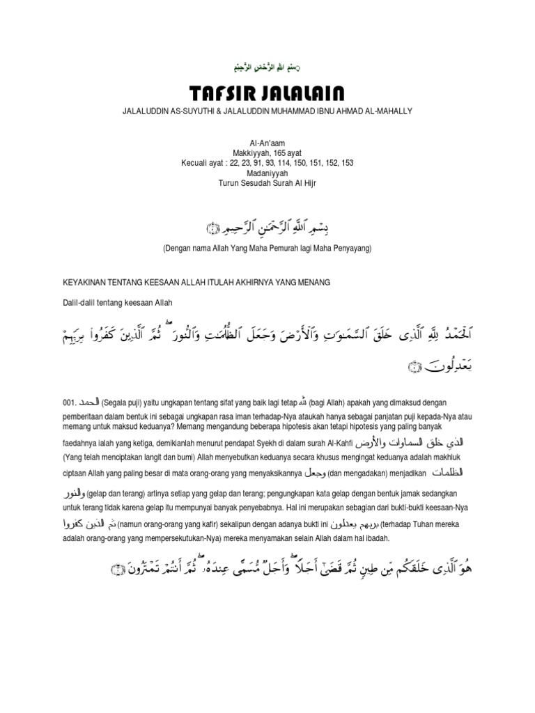 Tafsir Jalalain Surah Al An Am