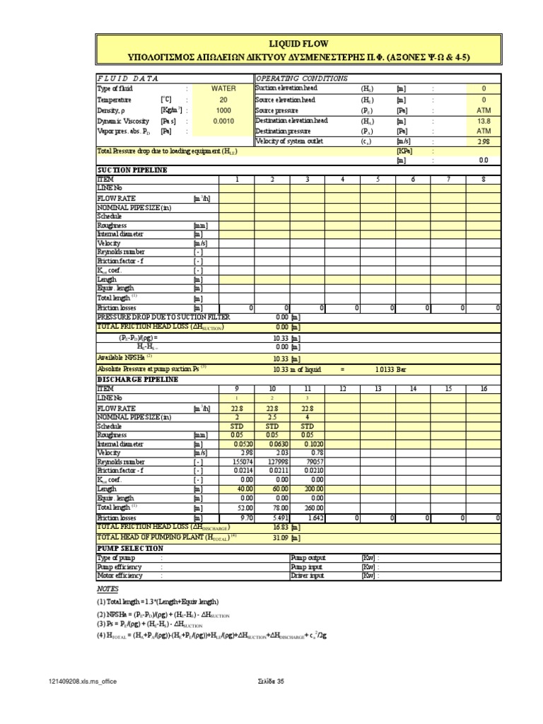 Piping Calculations PDF Hydraulics Pressure