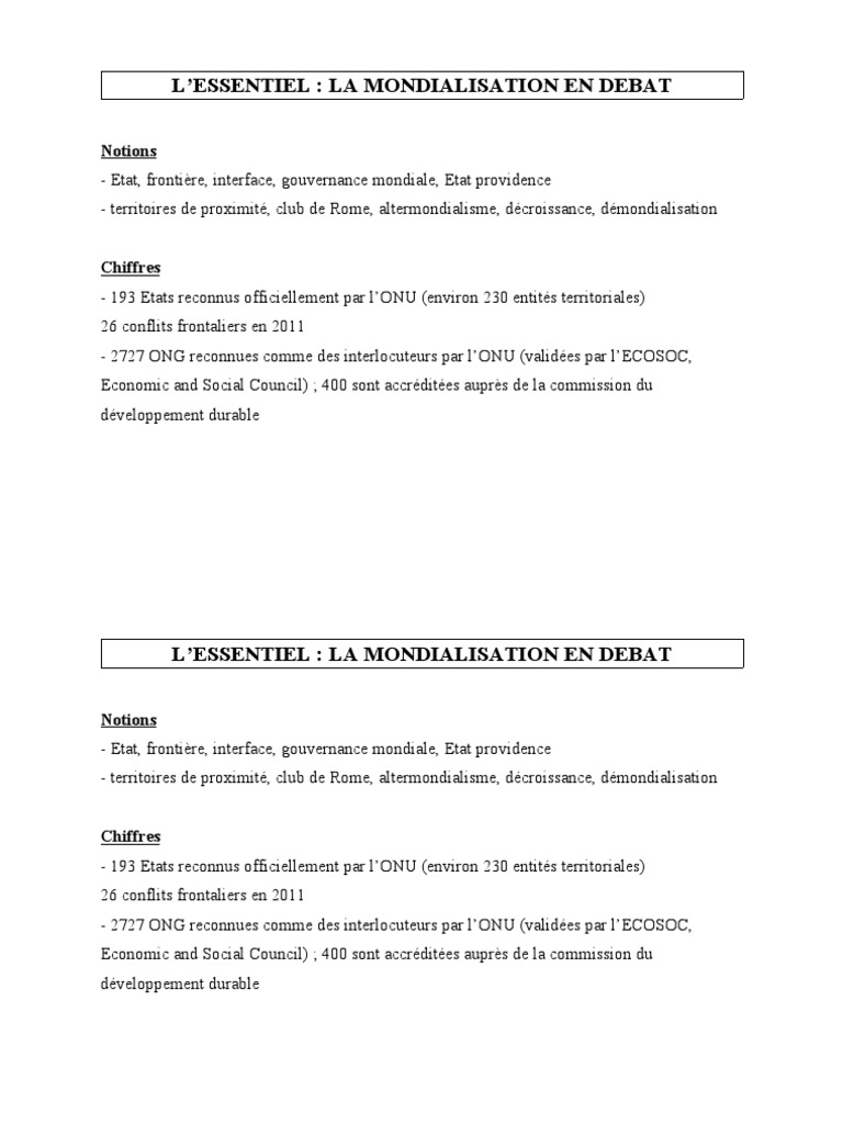 Mondialisation En Débat Essentiel - 