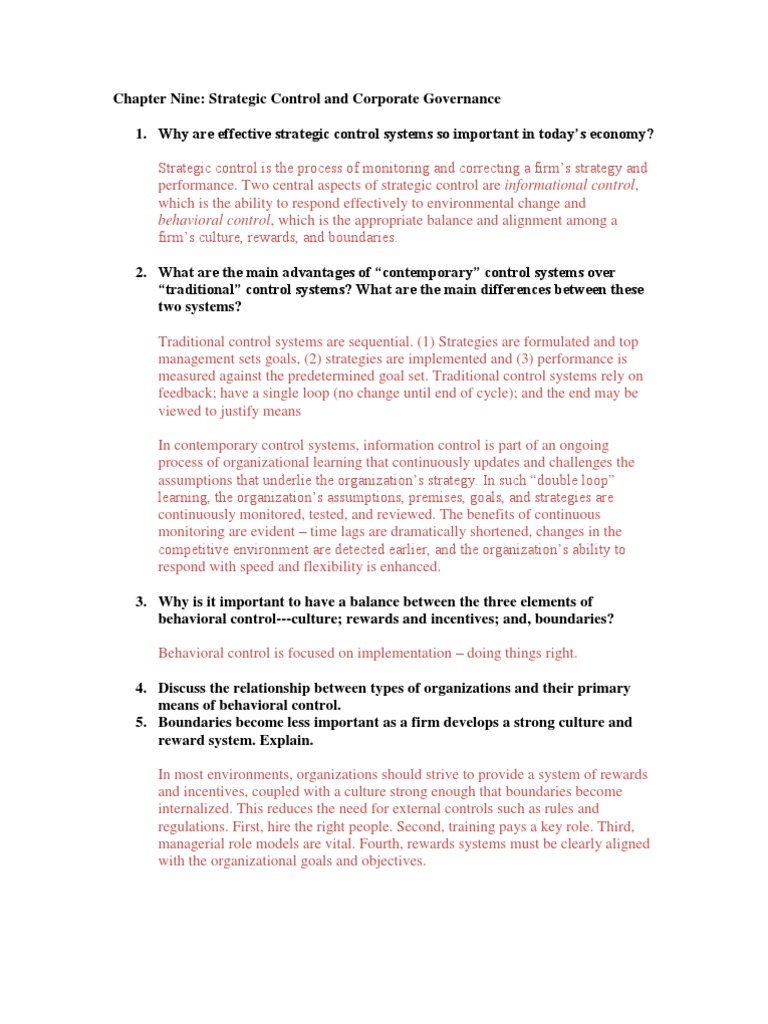 Strategic Control Systems Overview | PDF | Corporate Governance ...