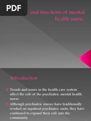 Role And Functions Of Mental Health Nurse | Pdf | Psychiatric And Mental  Health Nursing | Psychiatry