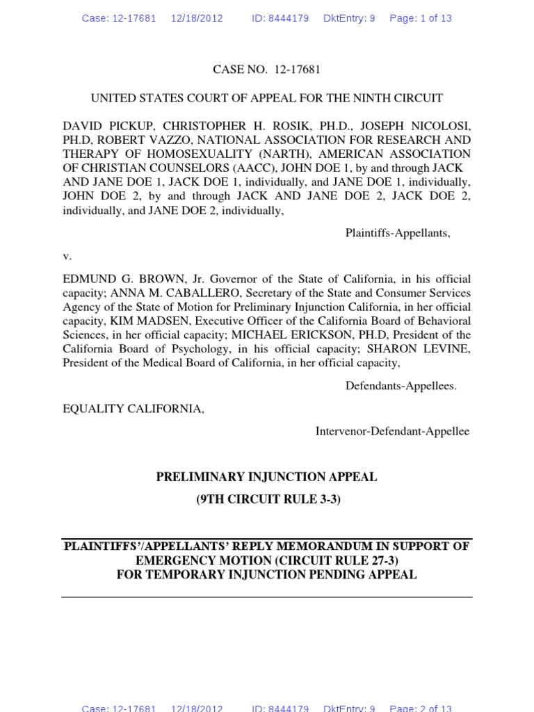 Preliminary Injunction Appeal (9Th Circuit Rule 3-3) | PDF | Injunction ...