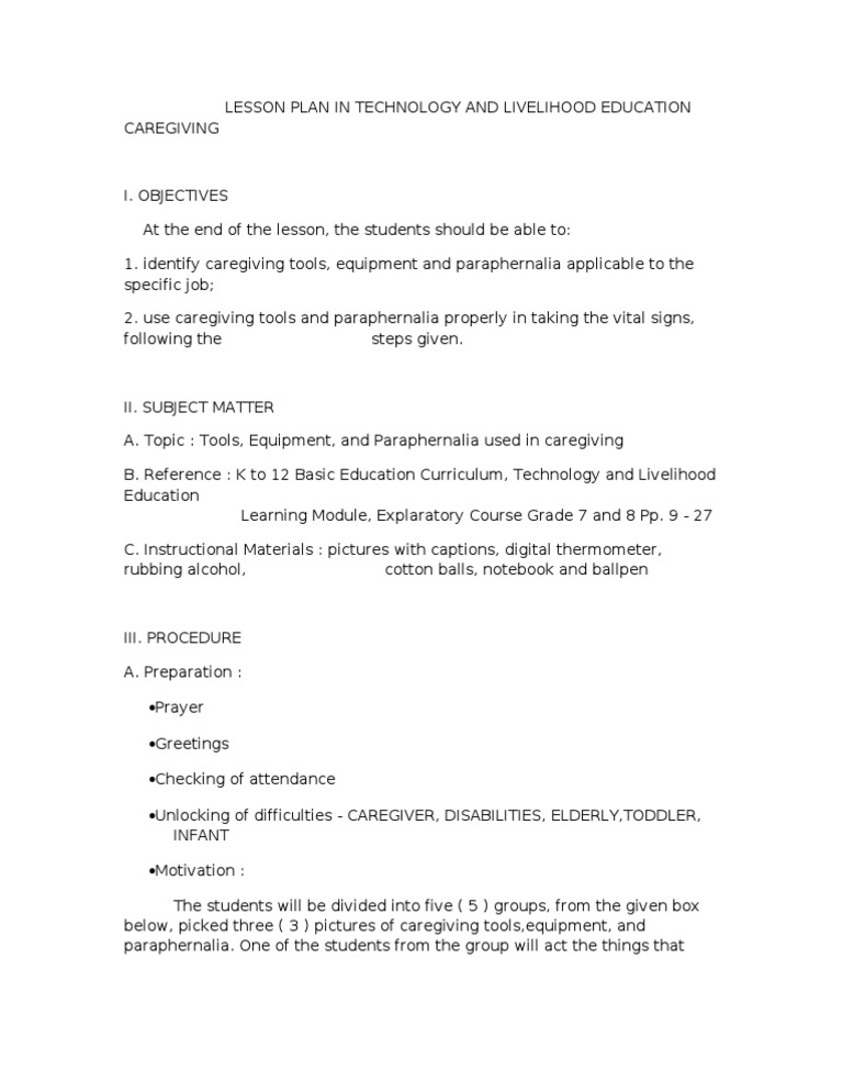 Caregiving Lessonplan | Education Theory | Communication