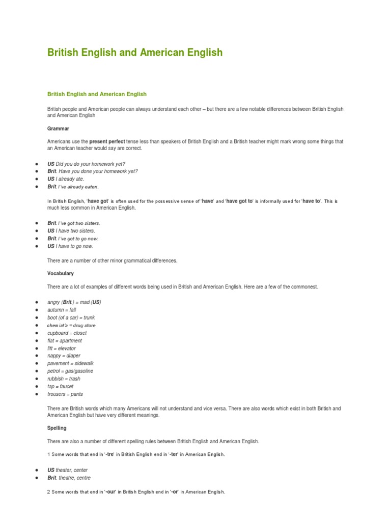 British English And American English Perfect Grammar