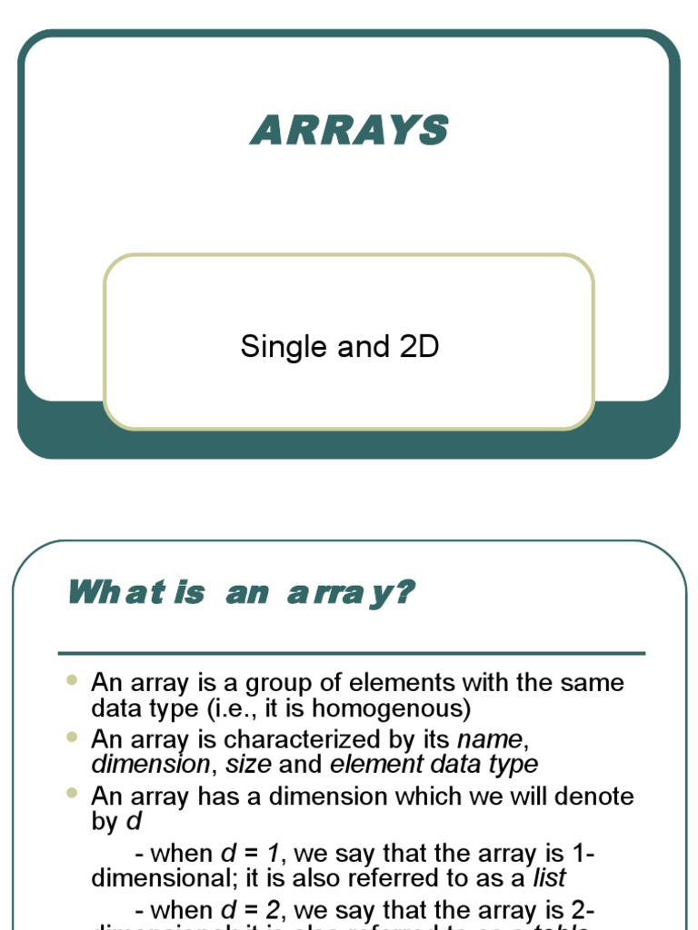 Arrays: Single and 2D | PDF | Matrix (Mathematics) | C (Programming ...