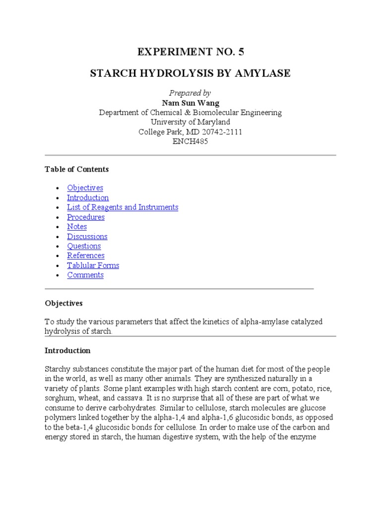 Starch Hydrolysis by Amylase Experiment | PDF | Starch | Hydrolysis