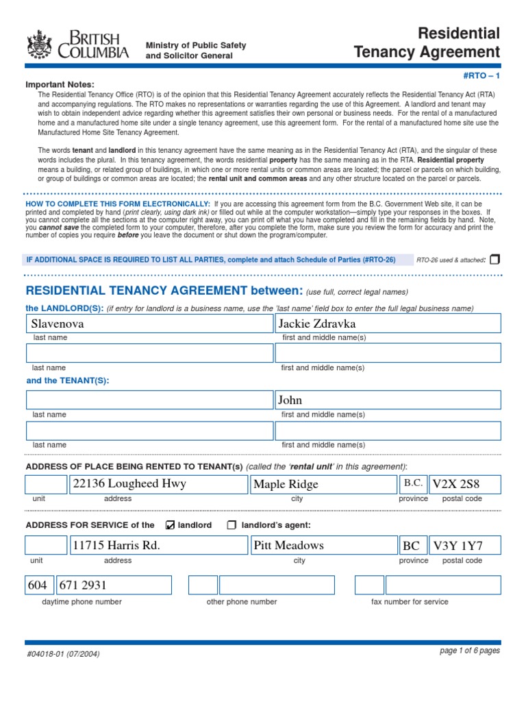 Tenancy agreement british columbia pdf leasehold estate landlord