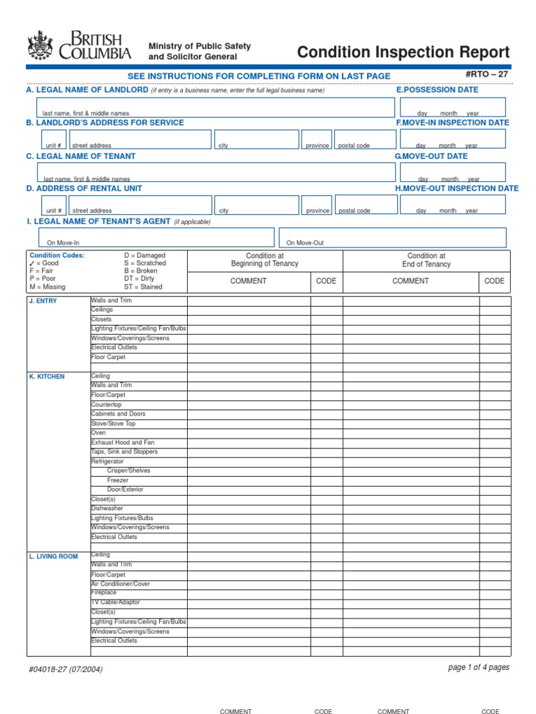 BC Tenancy Condition Inspection Report | PDF | Law | Home & Garden