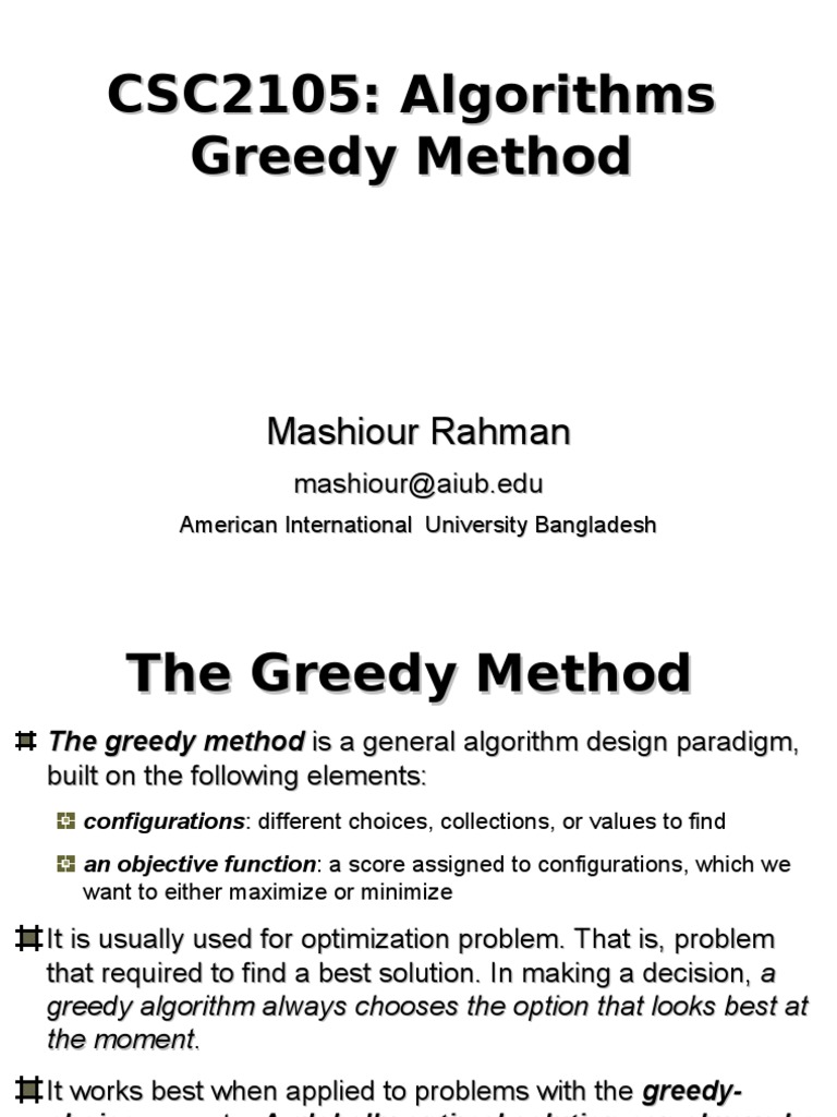 Understanding the Greedy Method in Algorithms | PDF