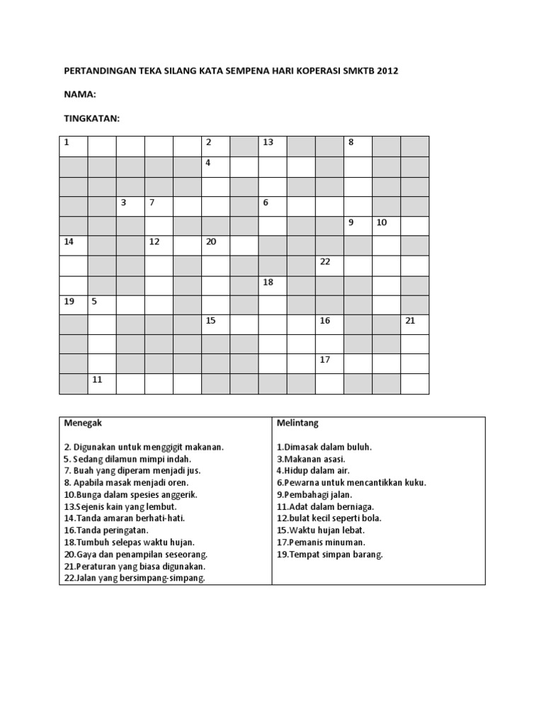 Pertandingan Teka Silang Kata Sempena Hari Koperasi Smktb 2012