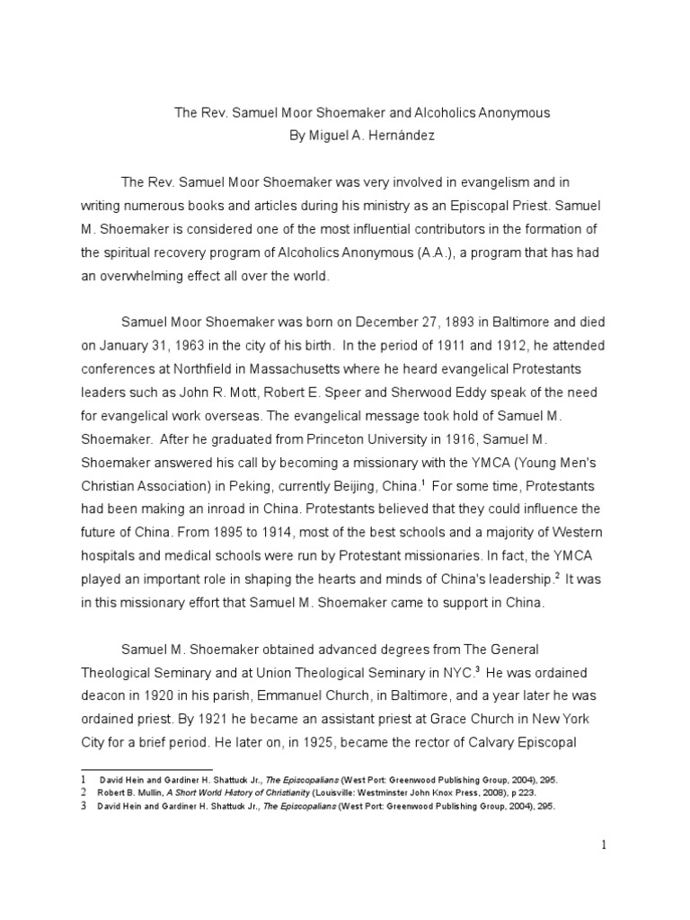 The Rev. Samuel Moor Shoemaker and Alcoholics Anonymous | PDF ...