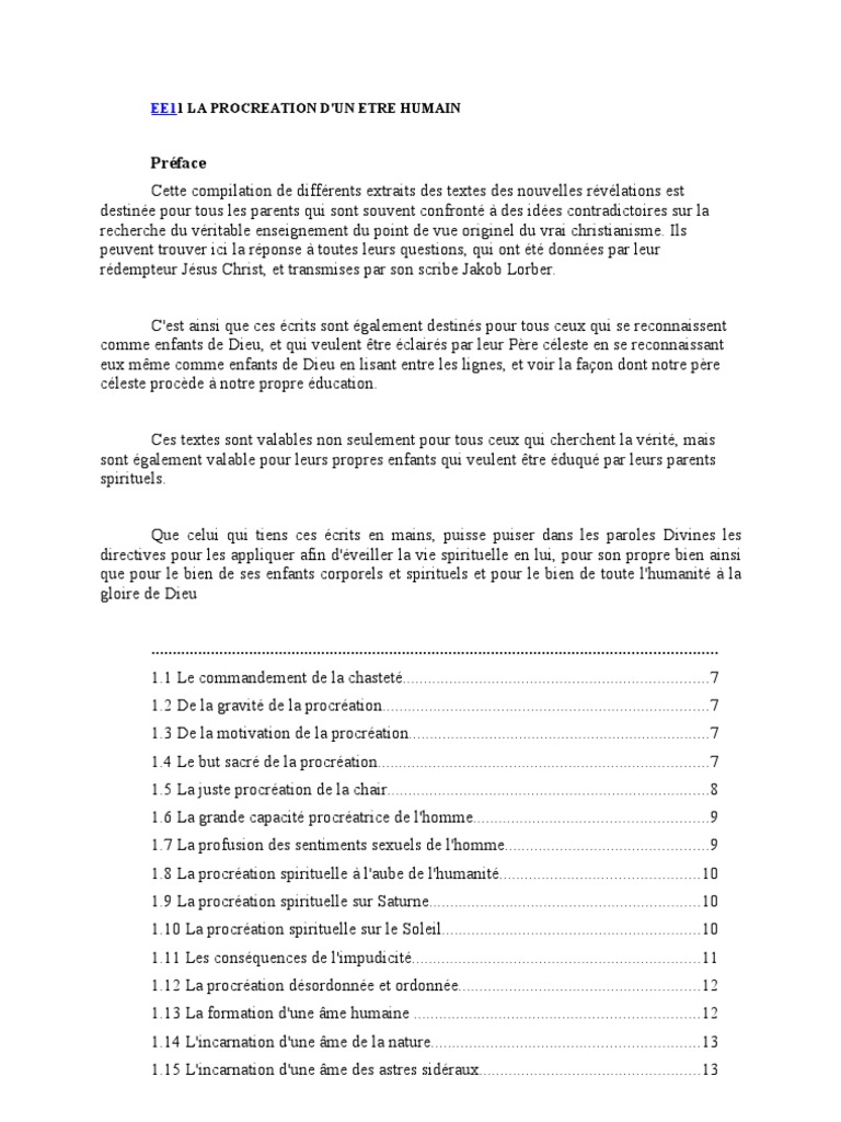 La Procreation D'un Etre Humain (Extraits - Nouvelle Revelation) | PDF ...