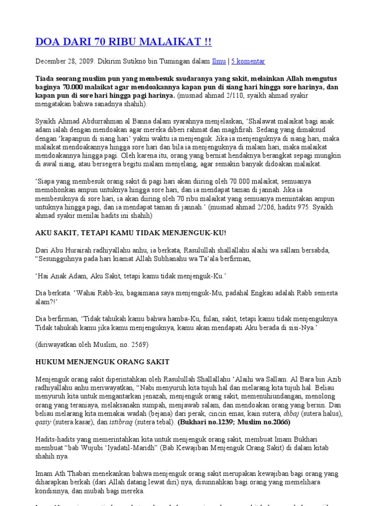 Doa Dari 70 Ribu Malaikat