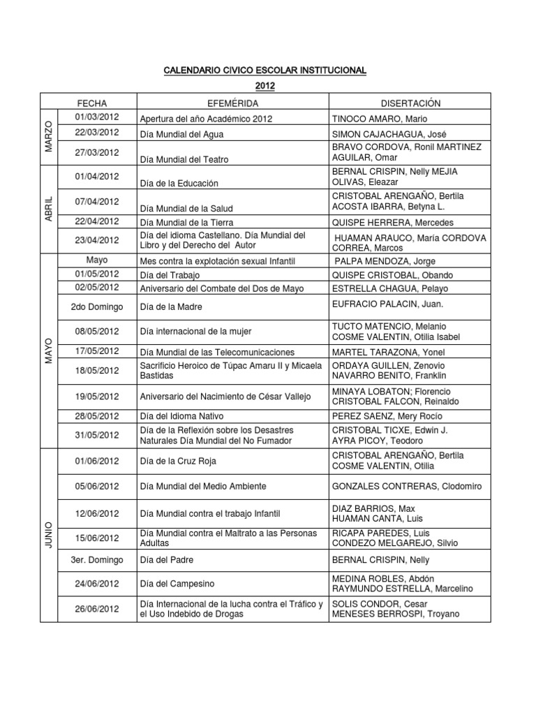 Calendario Civico Escolar PDF Pueblo latinoamericano América del Sur