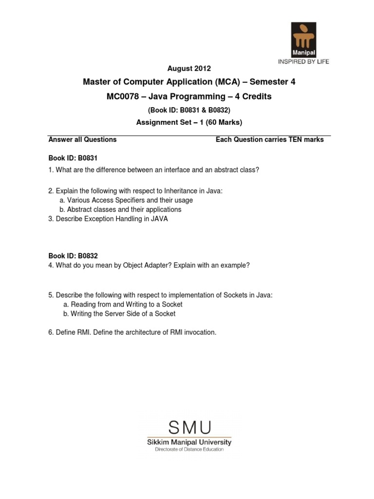 Master of Computer Application (MCA) - Semester 4 MC0078 - Java ...