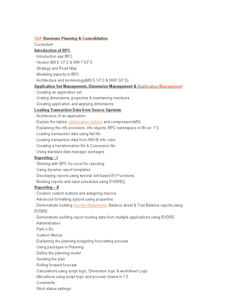 SAP BPC Training Course Overview | PDF | Scripting Language ...