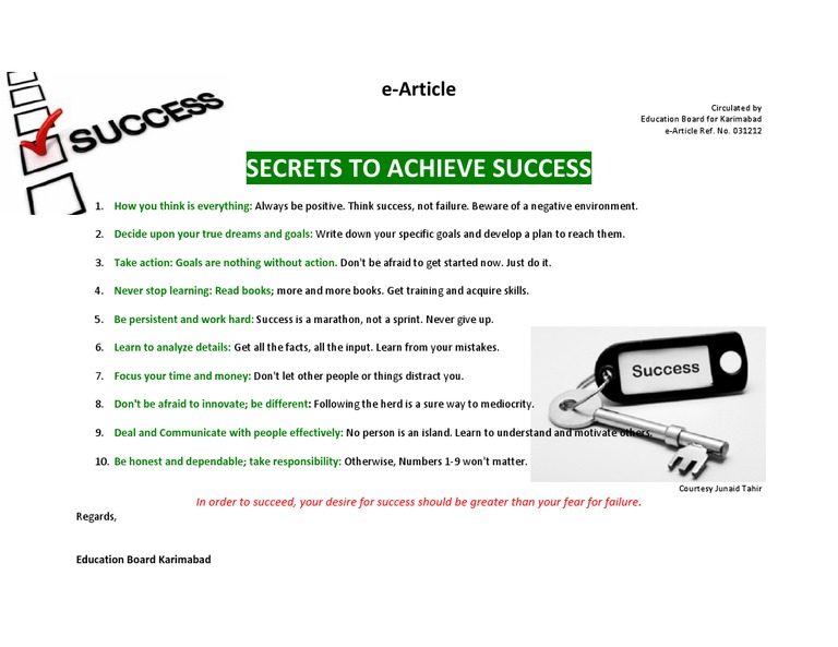 Secrets To Achieve Success | PDF | Self-Improvement
