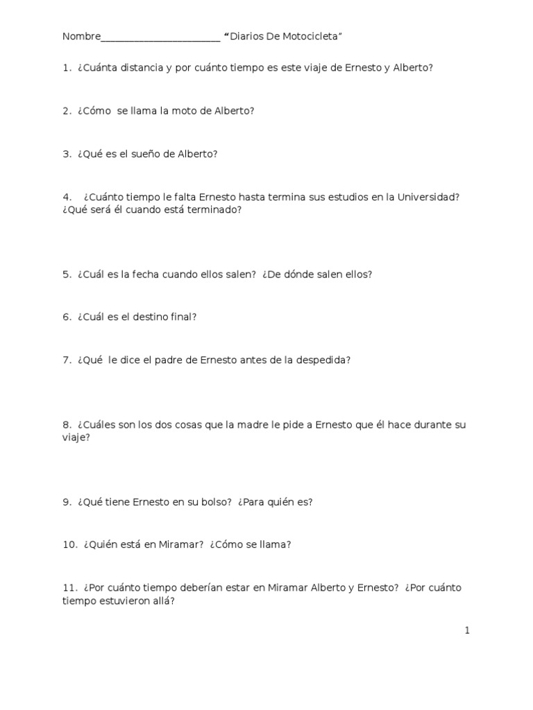 Motorcycle Diaries Questions PDF Ocio Violencia