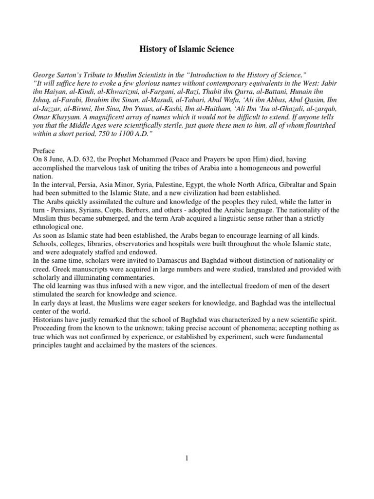 Islamic Science and Notable Scholars | PDF