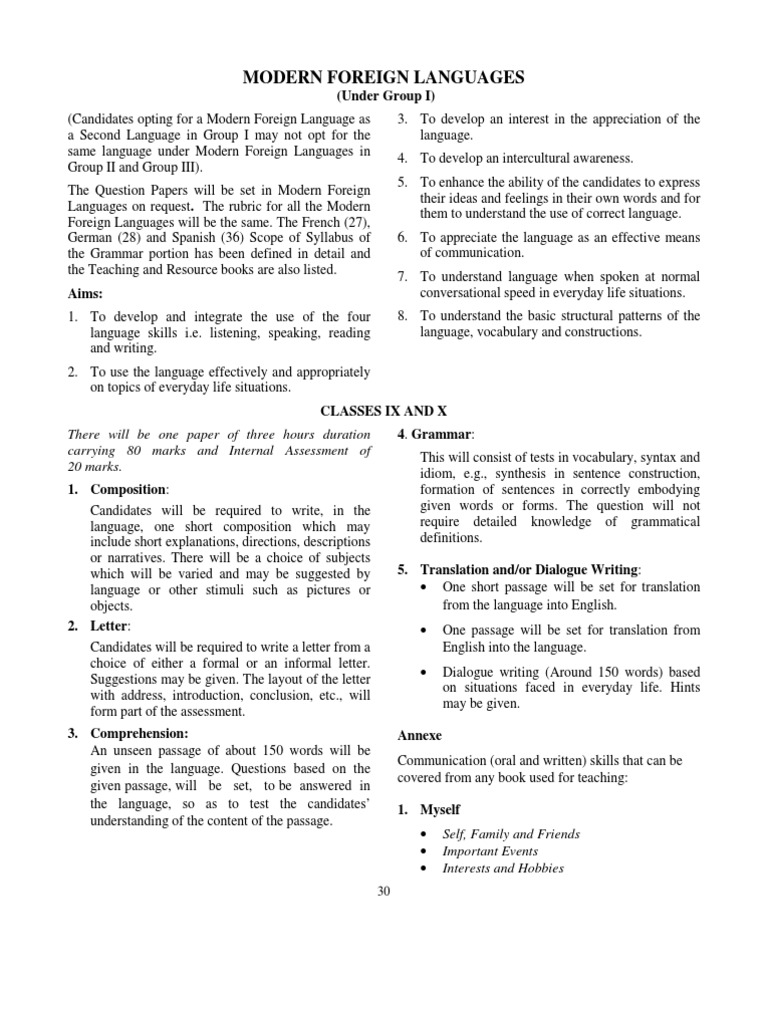 Modern Foreign Languages Syllabus | PDF
