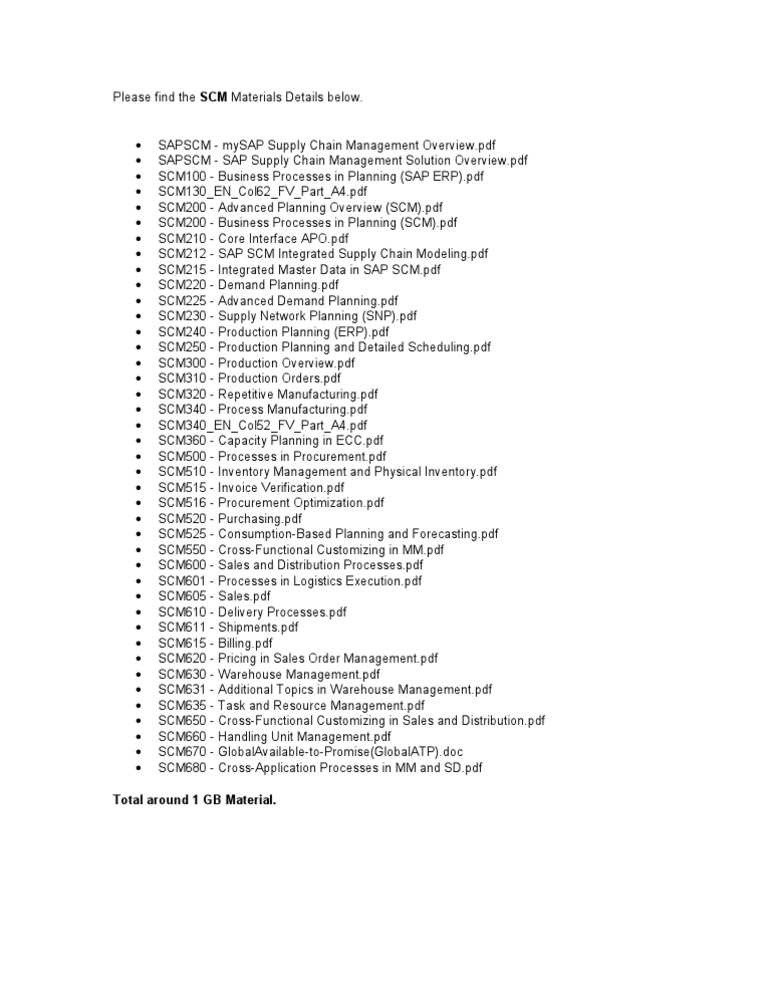 SAP SCM Course Materials Overview | PDF