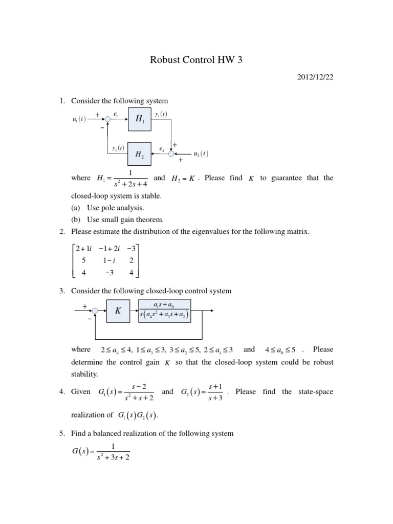 Robust Control HW 3 | PDF
